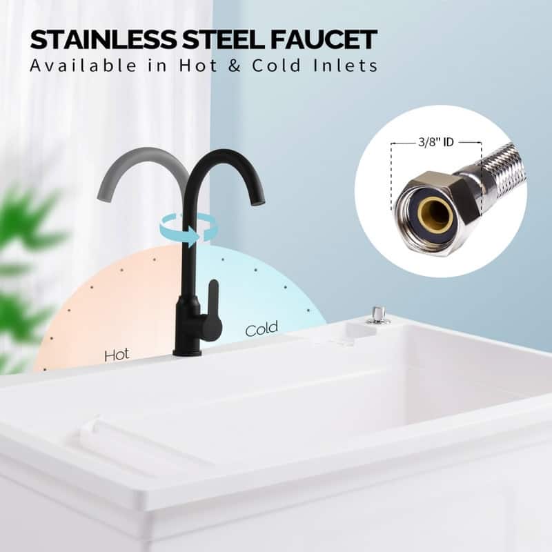 40 In.W Utility Sink Washing Room Sink Big Laundry Tub With Faucet - N/A