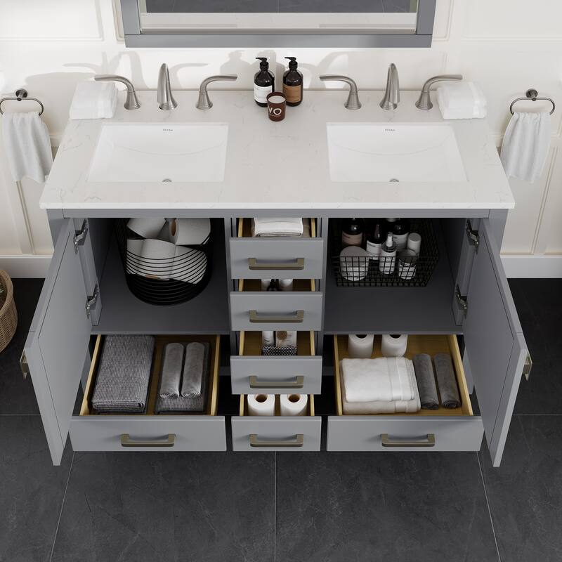 Aberdeen 48 in. Double Sink Vanity with Carrara Quartz Top & Undermount Sinks