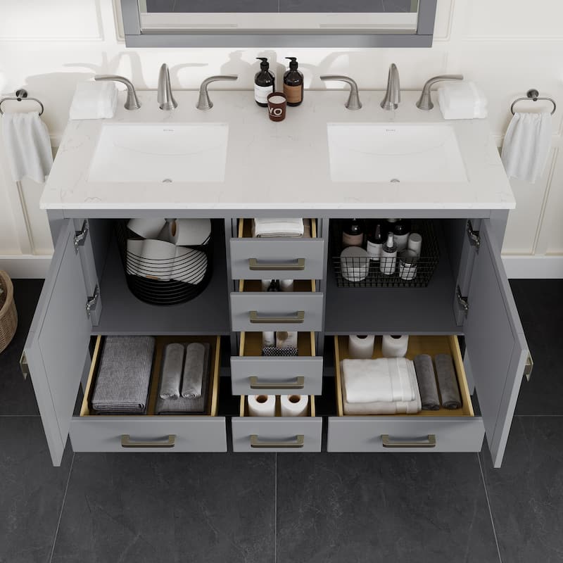 Aberdeen 48 in. Gray Double Sink Vanity with Carrara Quartz Top & Undermount Sinks
