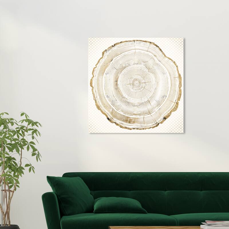 Wynwood Studio Canvas Floral and Botanical Golden Wood Print Round Gold and Metallic Gold Glam Wall Art Canvas Print - 30 x 30
