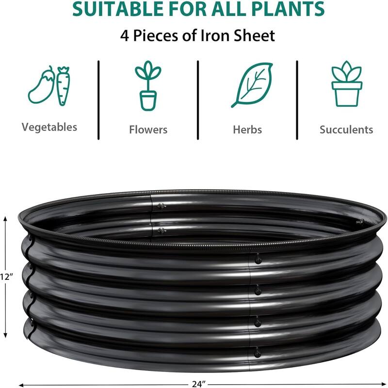 3-Pack 2x1FT Galvanized Raised Garden Beds Round Metal Planter Box Kitfor Vegetables Flowers and Fruits Black