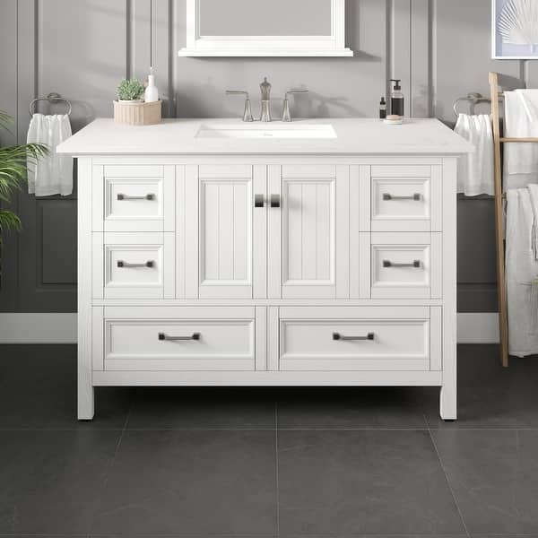 Eviva Britney 48 in. W x 22 in. D White Single Sink Bathroom Vanity with Carrara Quartz Top and Undermount Sinks
