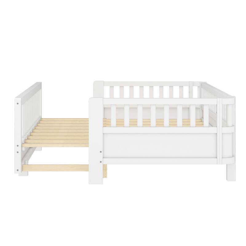 Wooden Platform Sofa Bed Frame with Guardrails, Solid Wood Pull Out Daybed, Can Be Converted into a Double Platform Bed