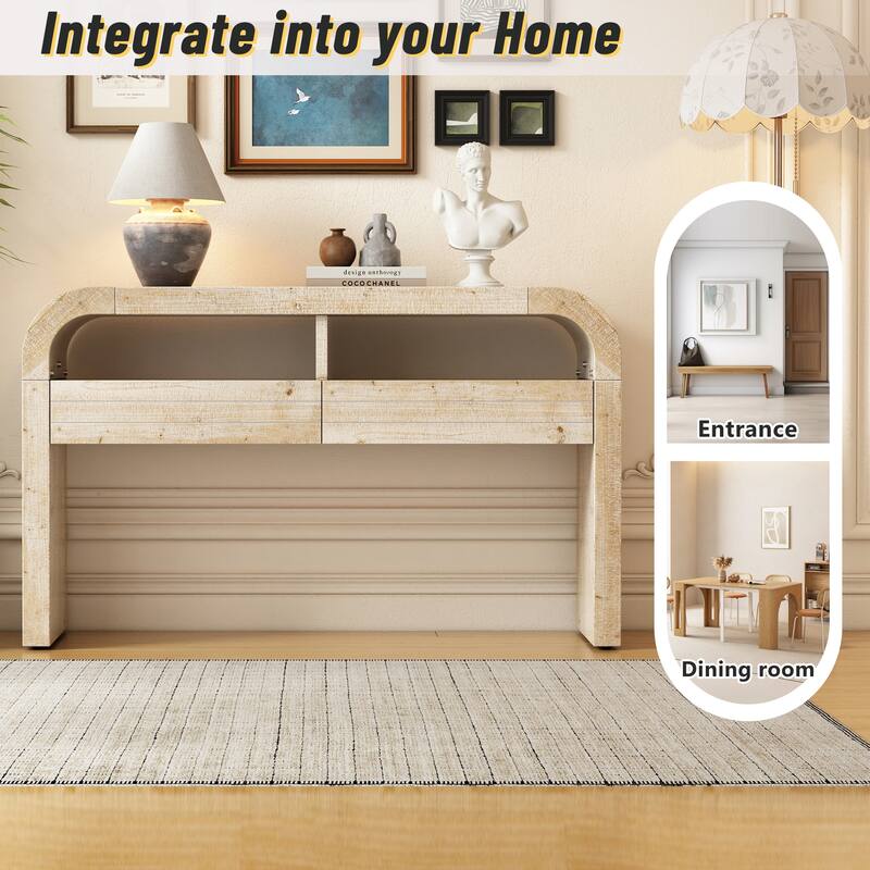 52 Inch Retro Style Console Table with Large Drawers