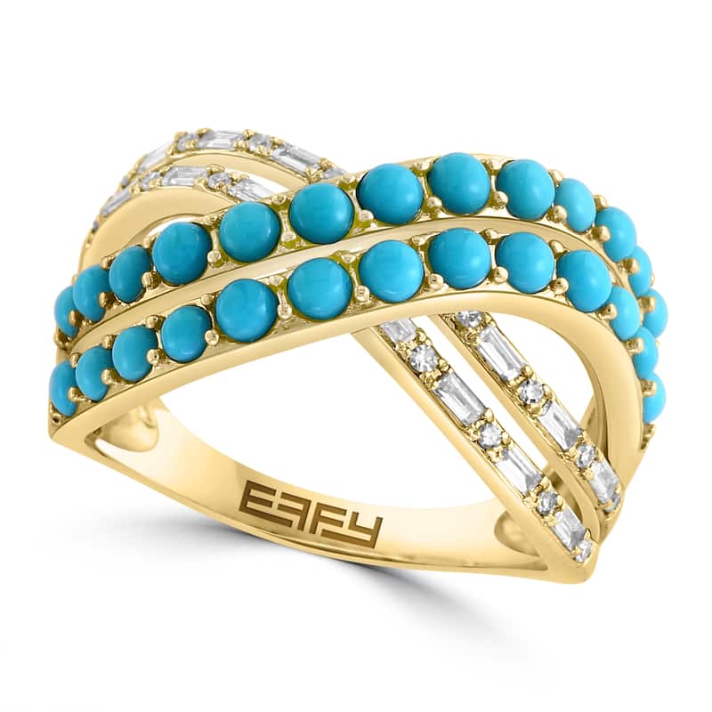 EFFY 14K Gold Diamond,Turquoise Cross Over Ring