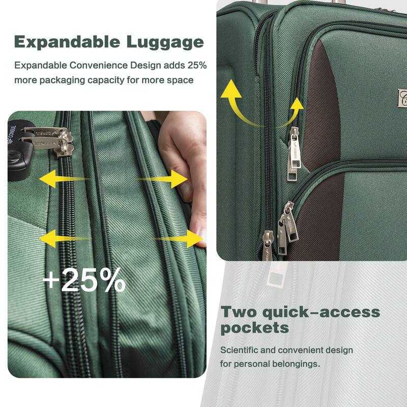 SoftshellLuggage Expandable 4 Piece Set Suitcase Softside Lightweight Luggage Travel Set