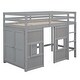 preview thumbnail 10 of 34, Twin Size Loft Bed with Built-in Storage Wardrobe & 2 Windows, Wooden Bed Frame w/Ladder & Safety Guardrail for Boys & Girls