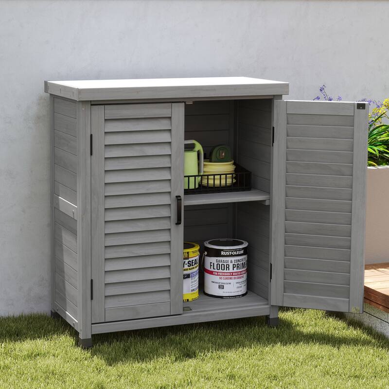 Outdoor Wooden Storage Shed with Waterproof Roof, Removable Shelves, Outside Tool Cabinet for Patio, Garden