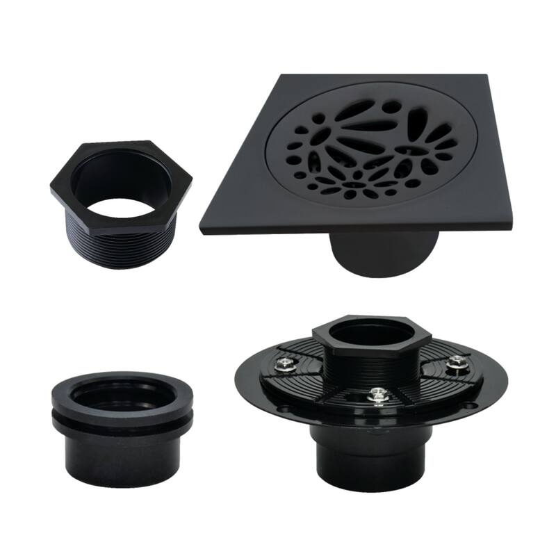 Watercourse 4-Inch Square Brass Shower Drain - Matte Black