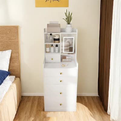 3 in1 Dressing Table w/LED Mirror & Storage Stool,Compact Makeup Vanity