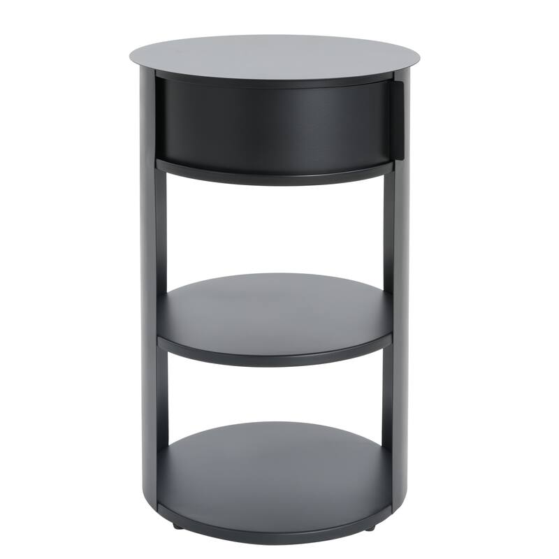 Indoor 3-Tier Metal Round Side Table with Sliding Door Cabinet