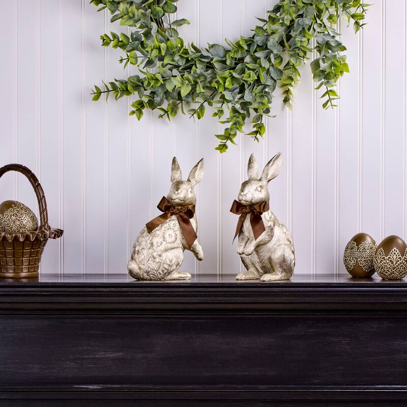 11" Resin Golden Bunny Set of 2