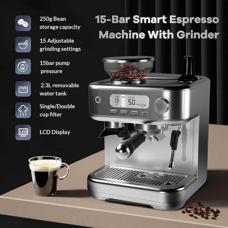 Espresso Machine, with Conical Burr Grinder