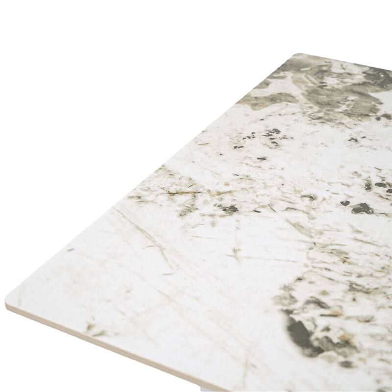 33" Retro Square Glass & Sintered Stone Tabletop Dining Table with Solid Wood Pedestal