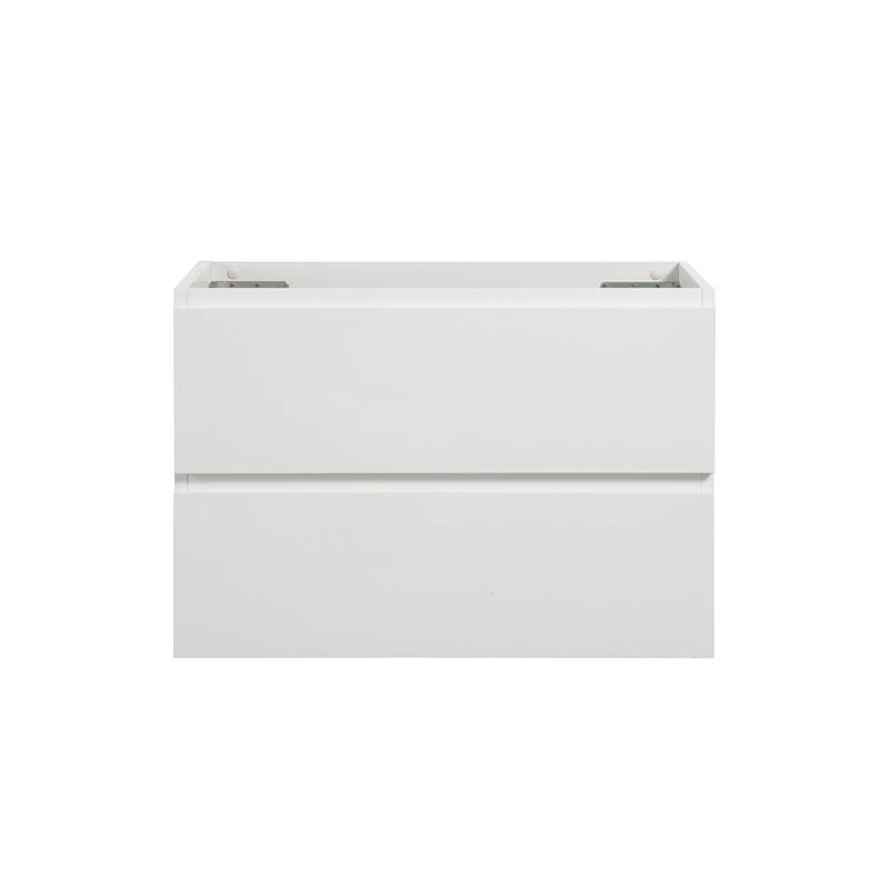 Modern Bathroom Vanity with 2 Spacious Drawers, Handle-Free Design, and Natural Oak Finish - 29.7in L - White