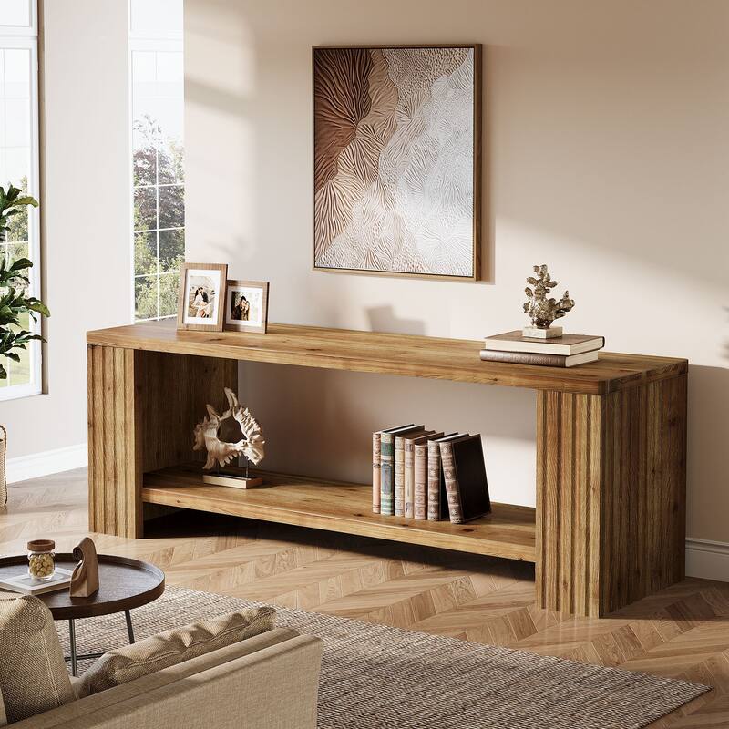 63" Farmhouse Entertainment Center with 2-Tier Storage Shelf