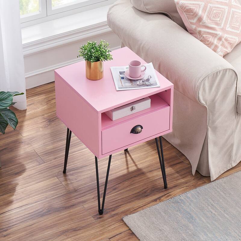 Javlergo Set of 2 Nightstand with Open Compartment & Drawer