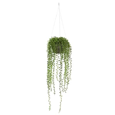 Artificial String of Pearls Plant - 21" Indoor Greenery Decor - Modern Home Accent with Stone Vase - 1.75ft.