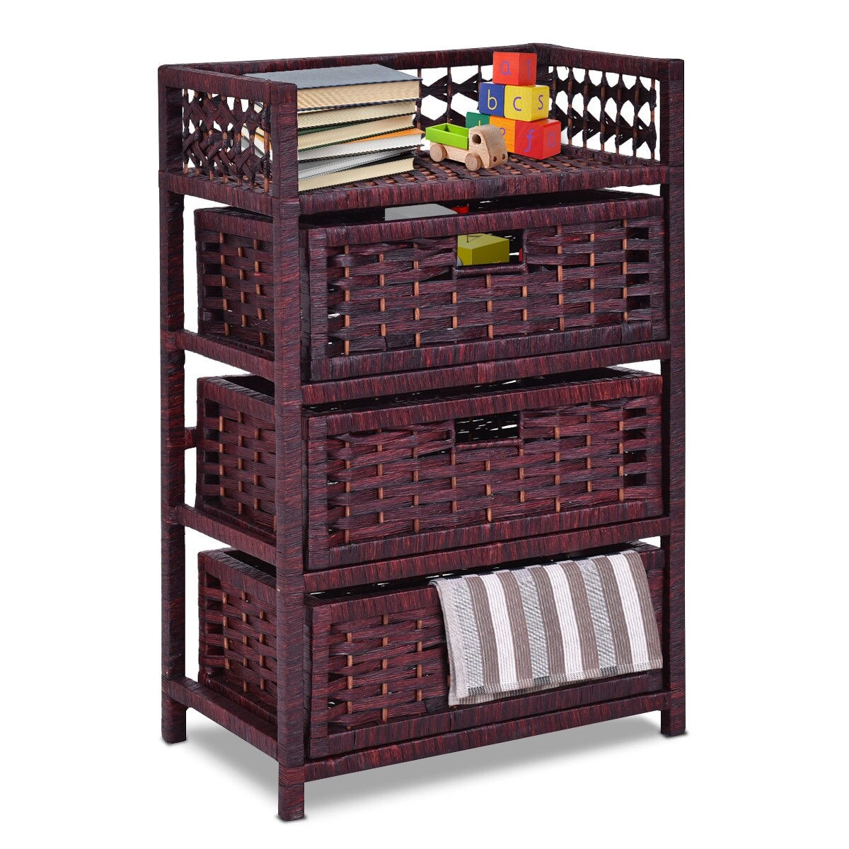 Shop Gymax Storage Chest Tower Shelf 3 Drawer Wicker Baskets