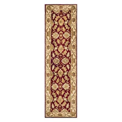 Seaside Style Wool Runner Rug - 2'3" x 8'0" - Traditional Area Rug - Red Ivory Color - 96 x 27