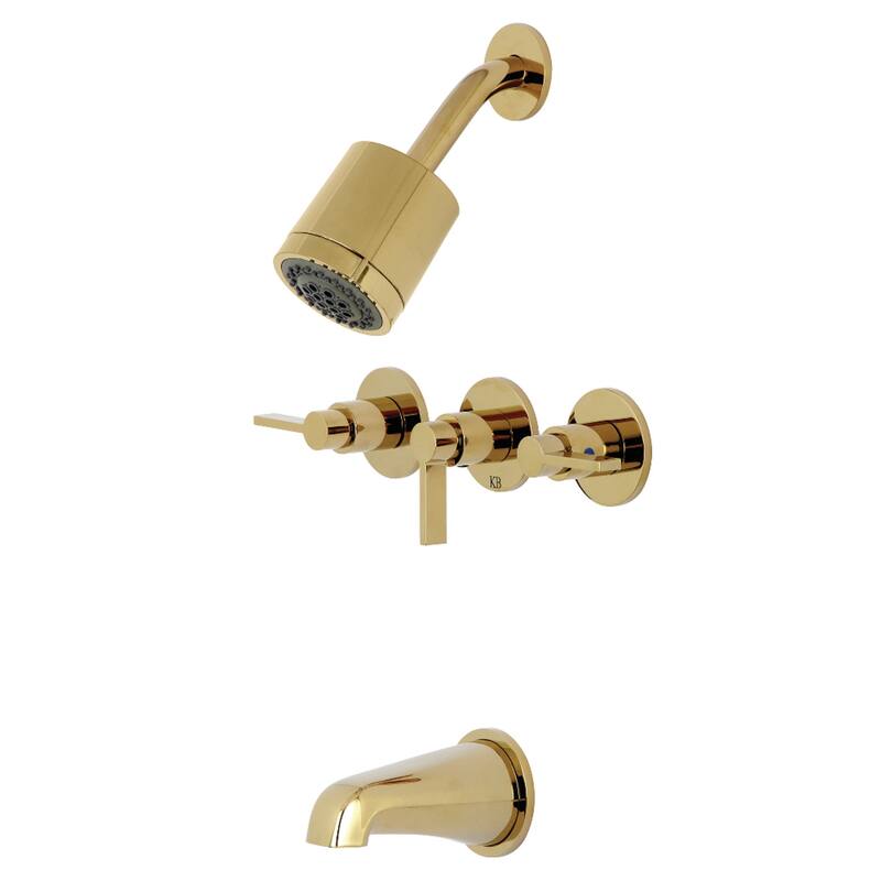 NuvoFusion Three-Handle Tub and Shower Faucet - Polished Brass