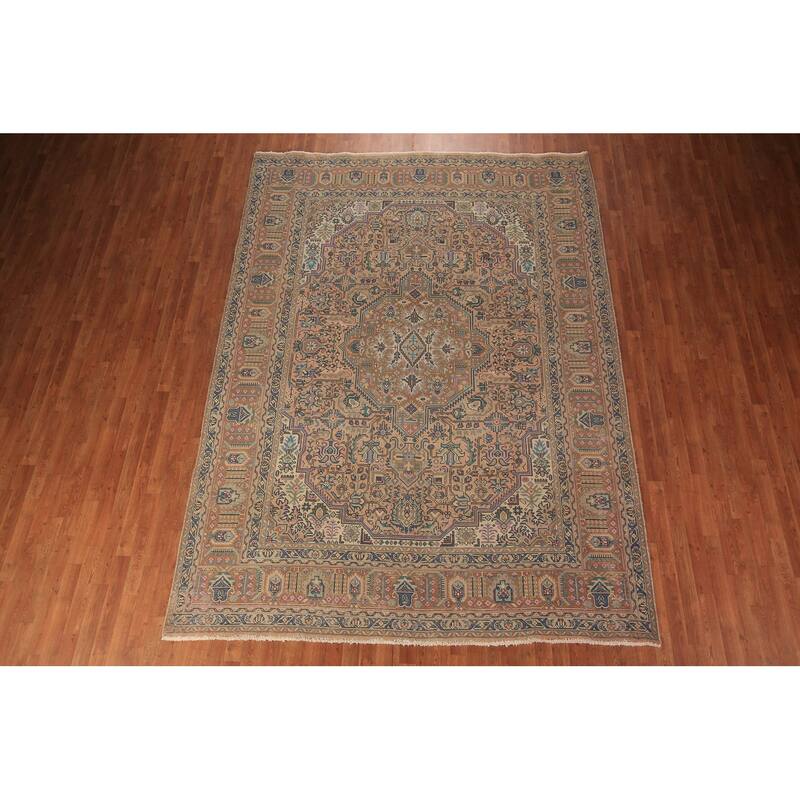 Geometric Tabriz Persian Vintage Area Rug Hand-Knotted Wool Carpet - 8'3" x 11'4"