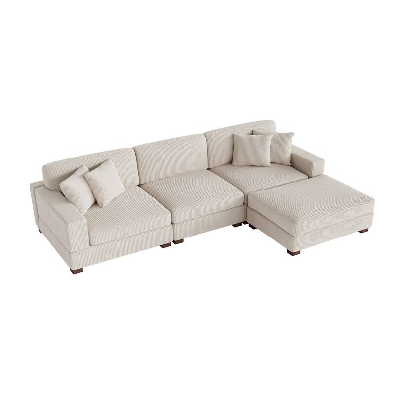 Ella 82" W/ 118" W Corduroy Modular Sectional Sofa with Ottoman