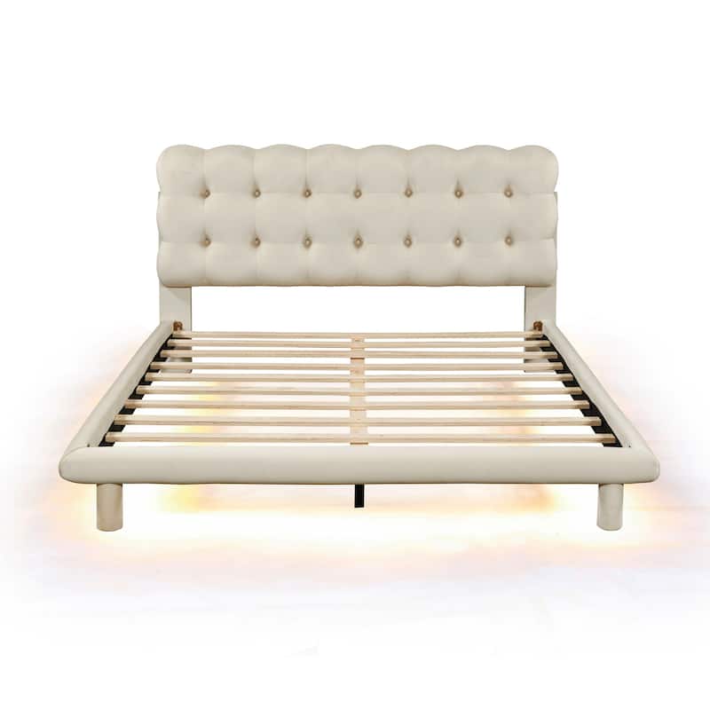 Queen Platform Bed Frame Thick Velvet Upholstered Bed Low Profile Bed ...