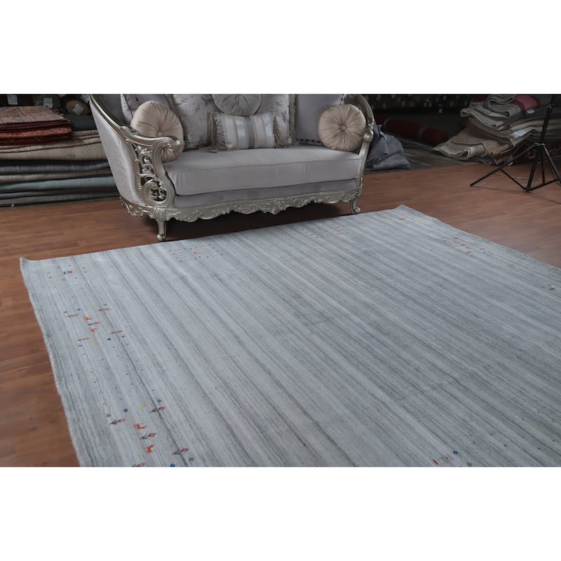 Hand Knotted Oriental 100% Wool Carpet Tribal Tribal Greys & Charcoal Gabbeh Area Rug - 10' 0'' X 8' 7''
