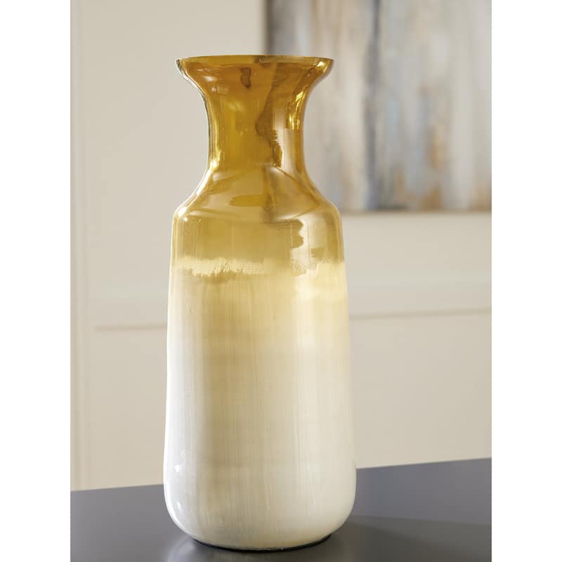 Signature Design by Ashley Wynburg White/Brown Vase - 8.25" W x 8.25" D x 18.88" H