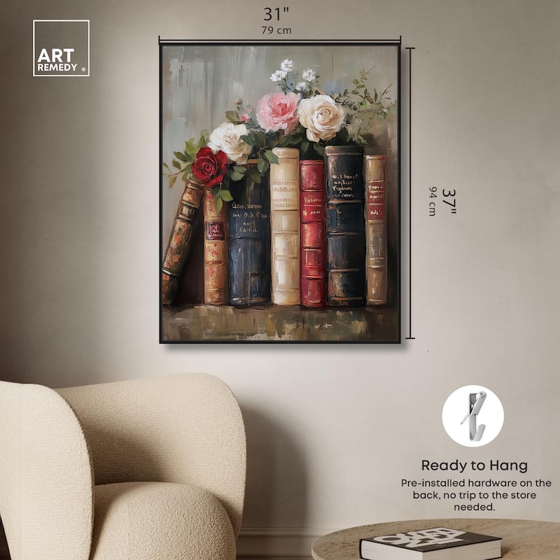 Bookshelf Bouquet I Canvas by Art Remedy