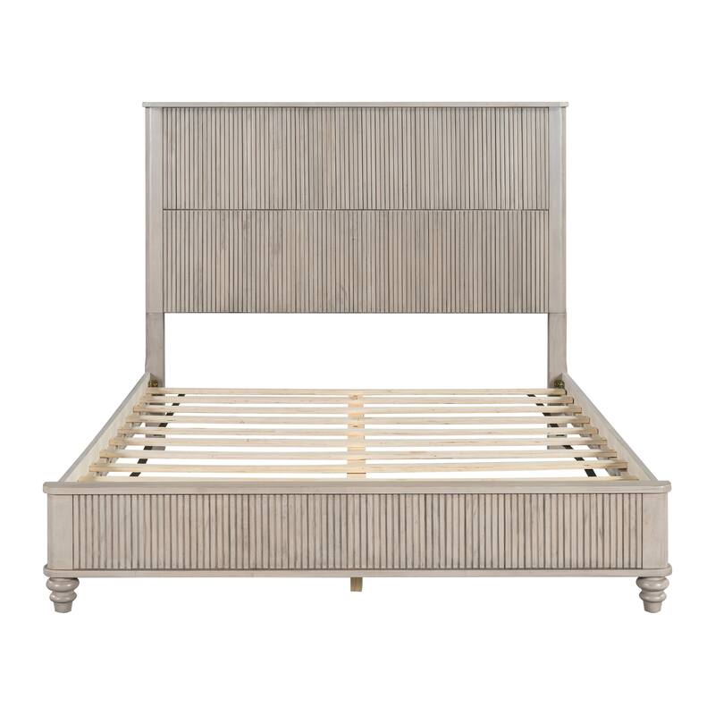 Bedroom Set with Wooden Platform Bed and Nightstands - Beige(Only 1 Bed) - Queen - 1 Piece