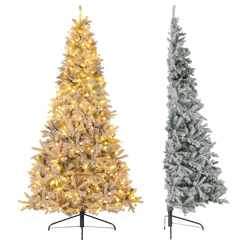 Costway 7 FT Half Artificial Pre-Lit Xmas Christmas Tree with 852 - White & Green - See Details