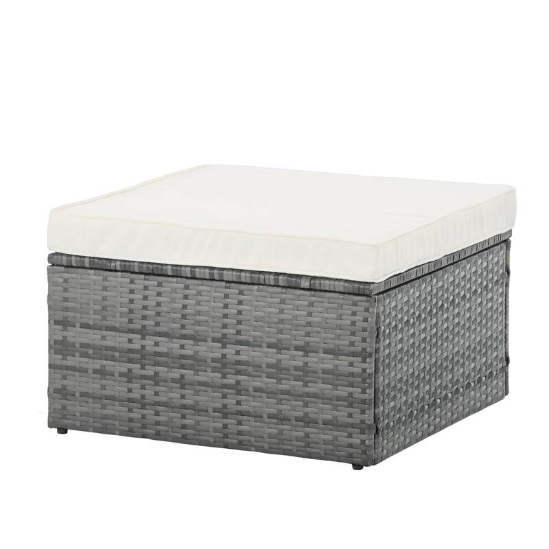 5 Piece Outdoor PE Wicker Sofa Set, Patio Conversation Furniture Set with Lift TOP Coffee Table and Lounger Sofa