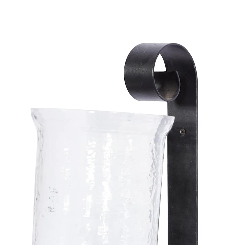 Metal Scroll Handmade Pillar Wall Sconce - Black - Roche River Decor - 7"W x 10"L x 21"H