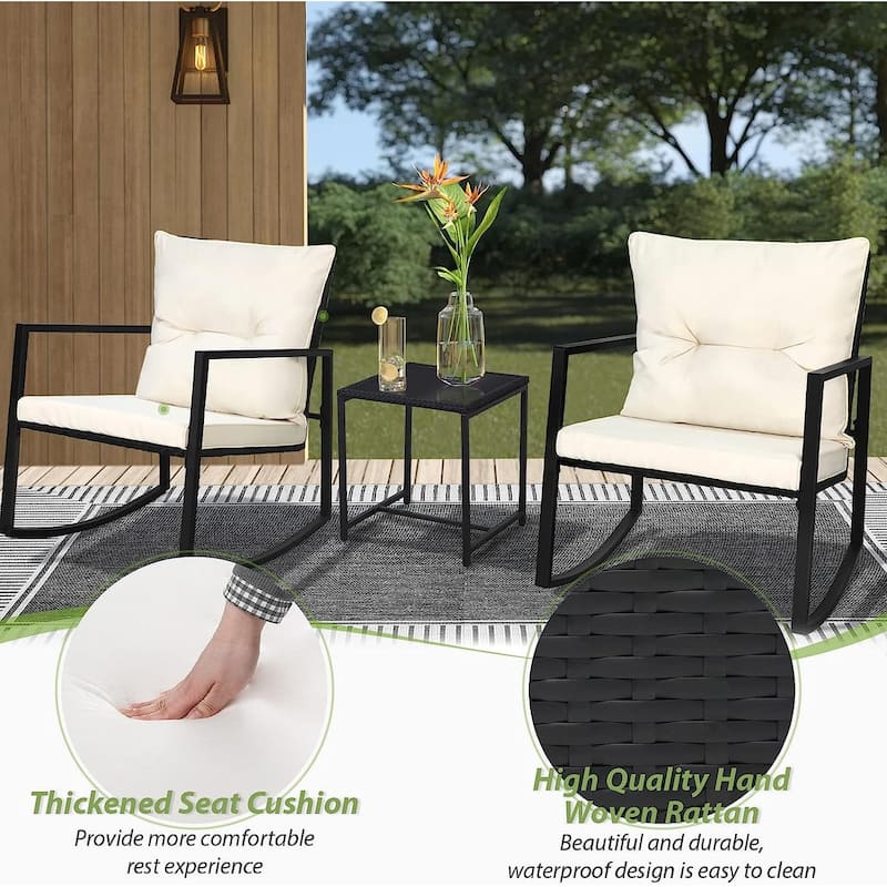 SUNCROWN 3-Piece Black Metal Outdoor Patio Rocking Bistro Set