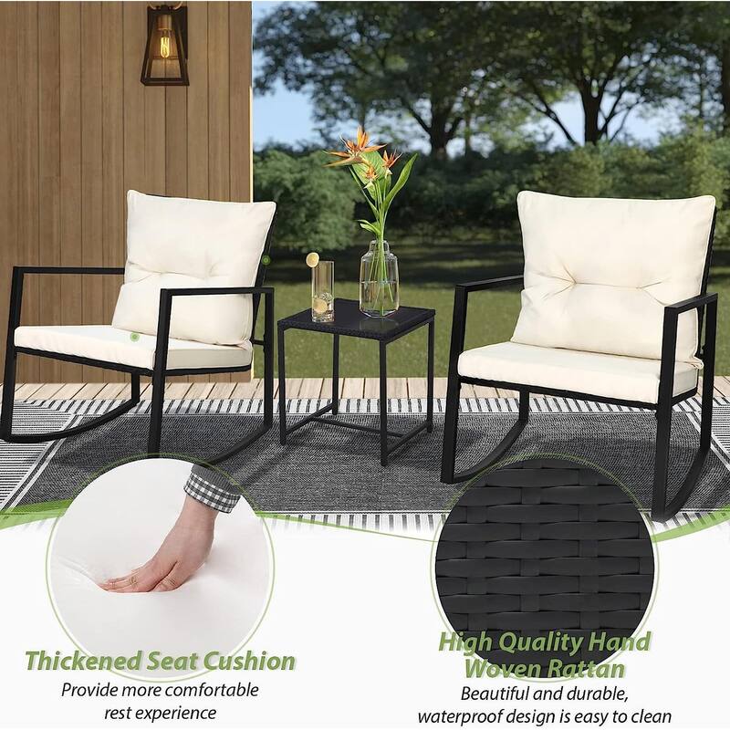 SUNCROWN Outdoor 3-piece Rocking Wicker Bistro Set