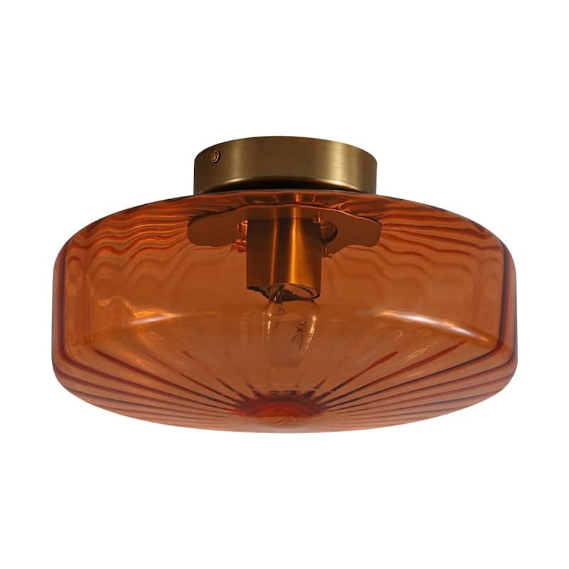 Brown Amber Ribbed Glass Shade Semi Flush Mount Ceiling Light