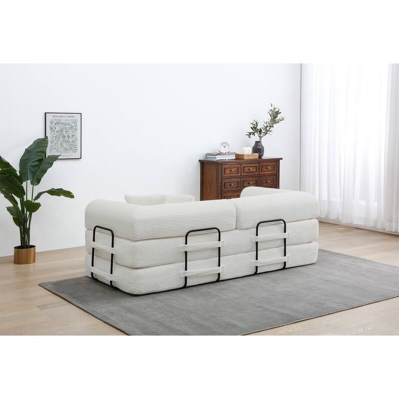 Convertible Sleeper Sofa Bed, Corduroy Folding Couch with Pillow