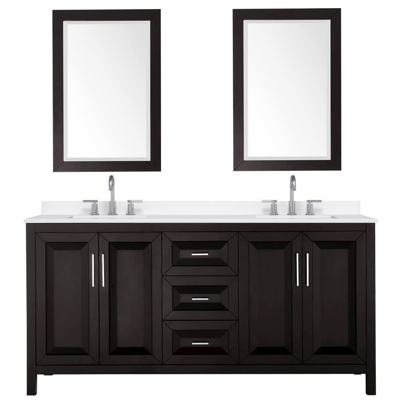 Daria 72-inch Double Vanity, 3 Hole Quartz Top, 24-inch Mirrors