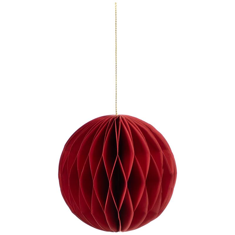Foldable Honeycomb Paper Christmas Finial Ornaments - 4" - Red - Set of 4