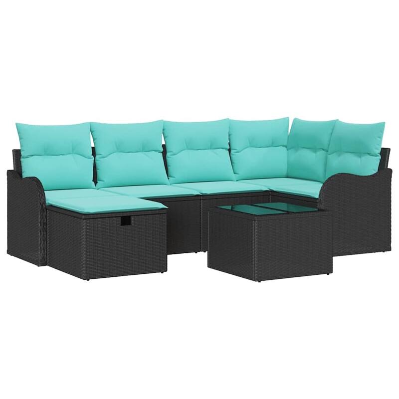 vidaXL 6/7 Garden Sofa Set with Cushions Black/Brown/Grey Poly Rattan - 91.5 x 48.2 x 27.2
