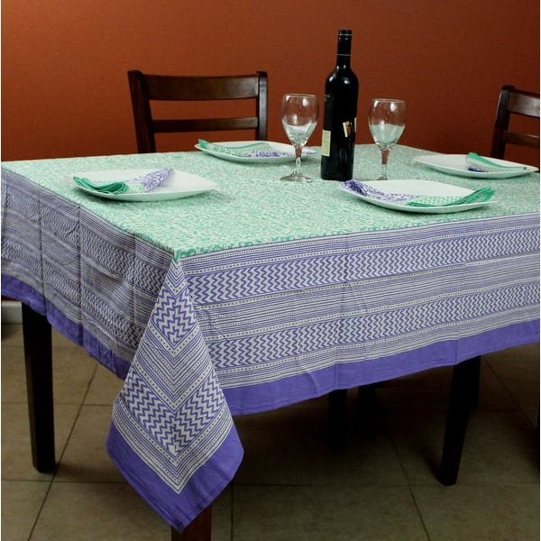Handmade French Country Floral Tablecloth – 72x72 Square, Cotton, Black & Green Animal Print