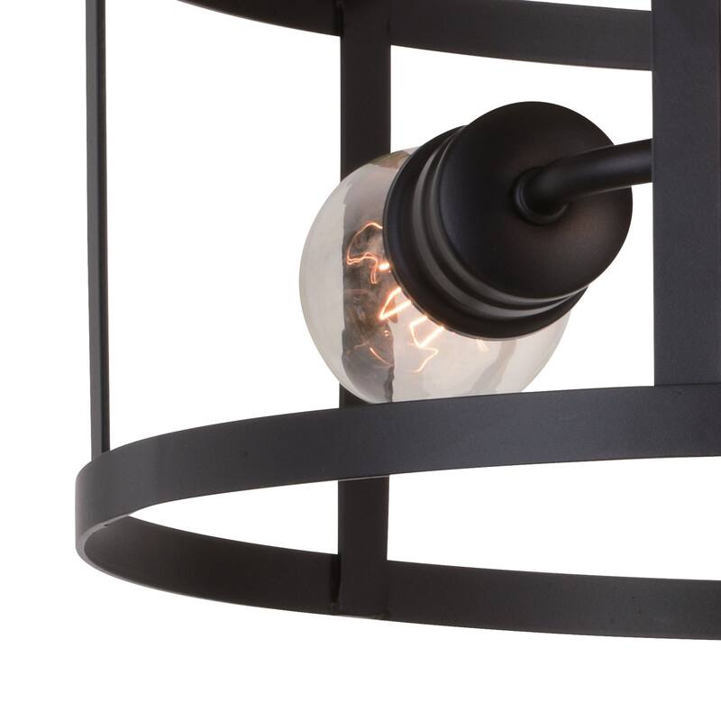 Akron 15-in W Bronze Farmhouse Round Cage Semi Flush Mount Ceiling Light - 15-in W x 10.25-in H x 15-in D