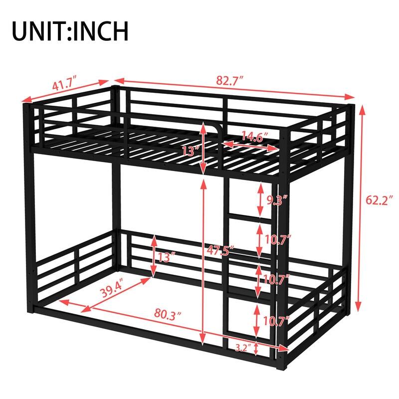 Twin XL over Twin XL Metal Floor Bunk Bed for Kids