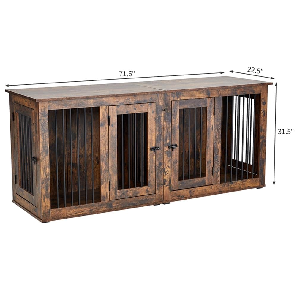 71inch Large Dog Crate Furniture for 2 Dogs Brown MDF