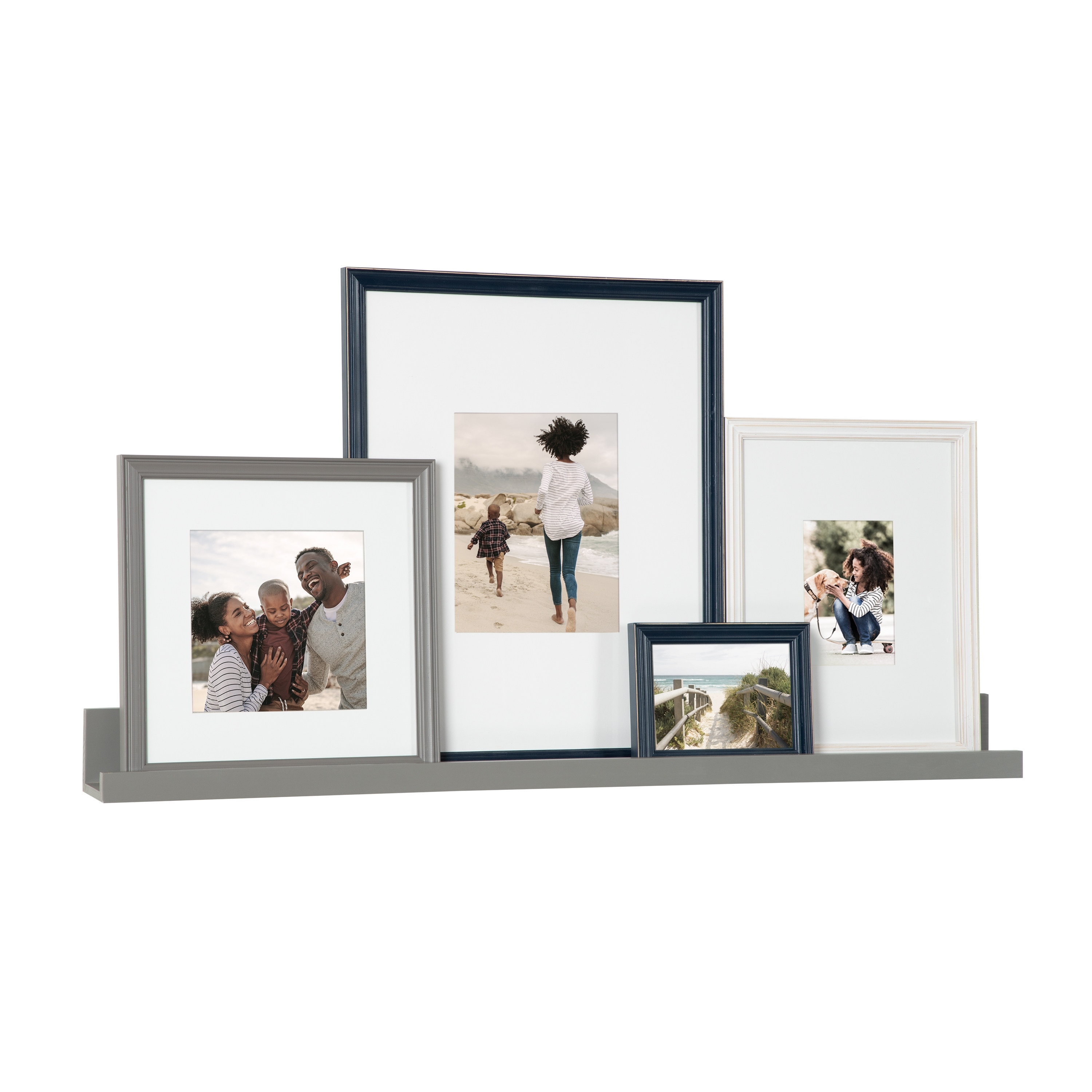 Bordeaux Transitional Picture Frame Set, Set of 5, Natural Rustic, Wooden Assorted Size Picture Frames with Shelf