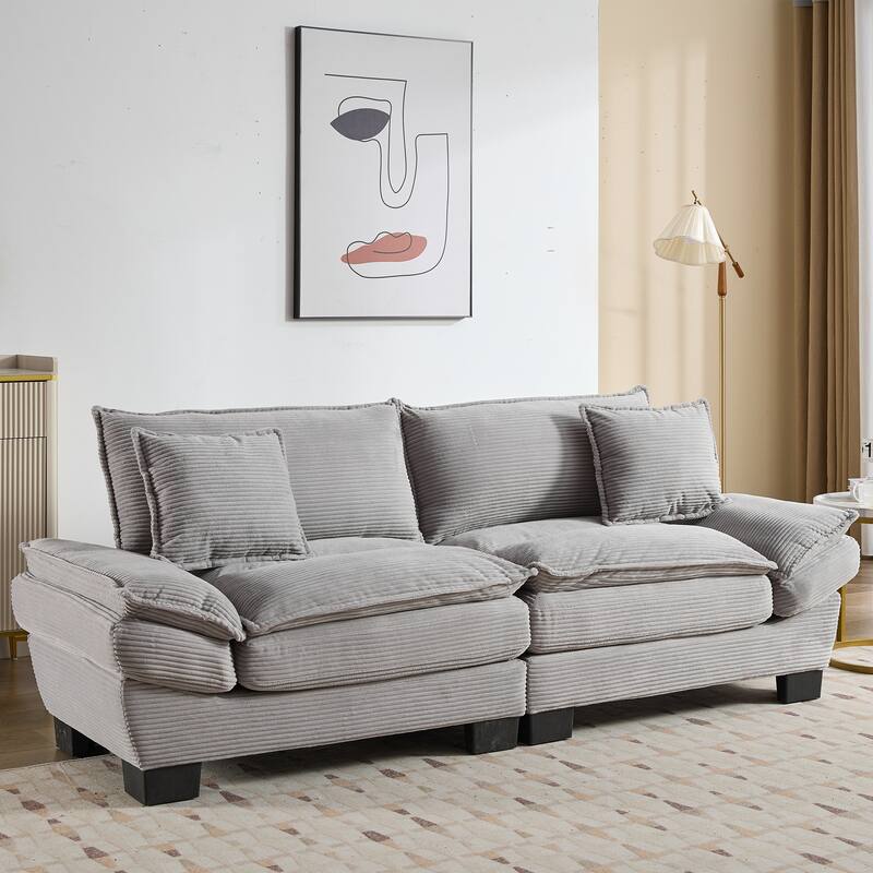 Corduroy Sofa Sleeper Loveseat with Pillows - Light Grey, 84x32x32 inches