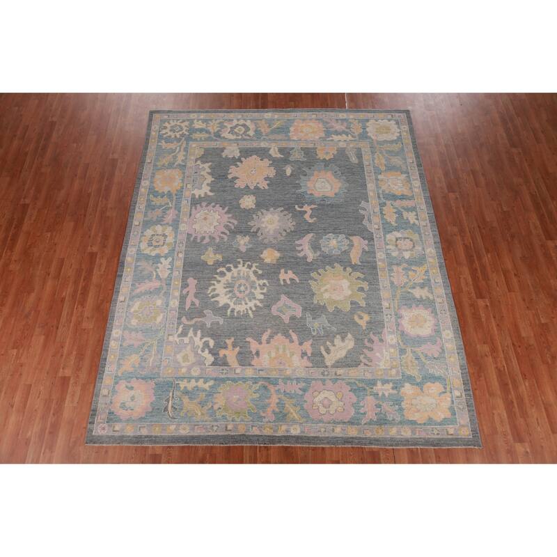 Hand Knotted Oriental 100% Wool Carpet Transitional All-Over Navy Blue & Blues Oushak Area Rug - 10' 0'' X 8' 2''