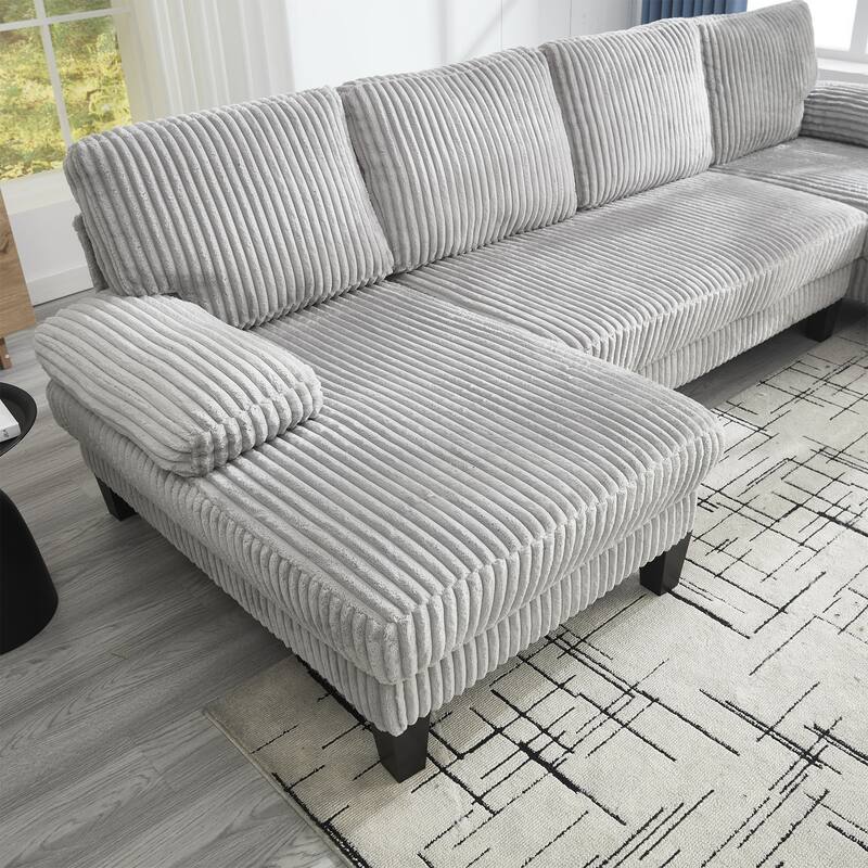 U-Shaped Modular Sectional Sofa with Double Chaise Lounge, Convertible Deep Seat Sleeper Sofa, Velvet Upholstered 4 Seater Sofa